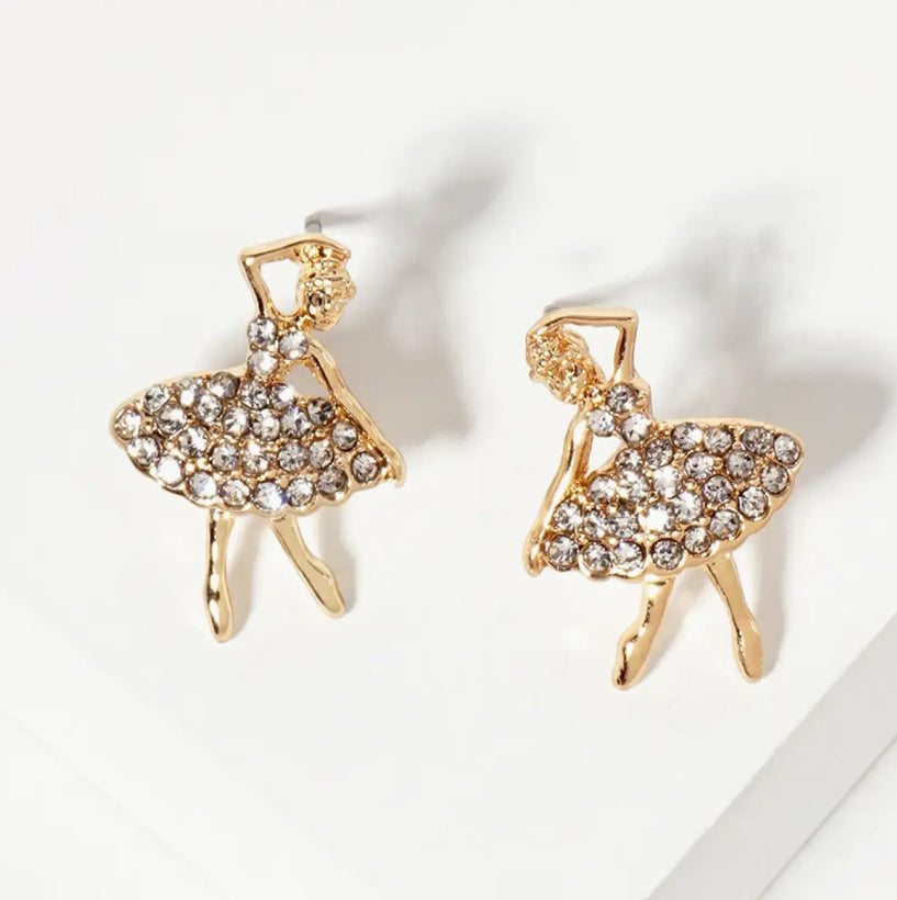 Crystal Paved Ballerina Girl Stud Earrings